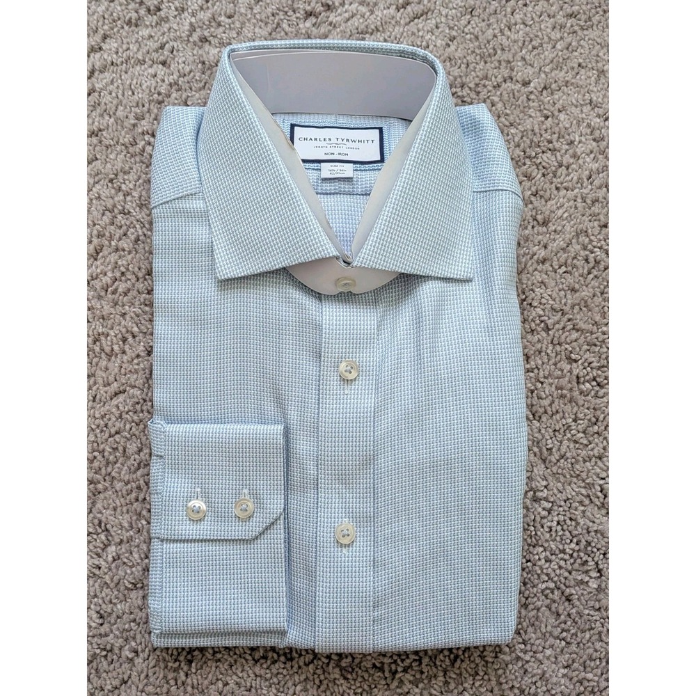 Charles Tyrwhitt Shirt 16.5/36 Sky Blue Burlington Weave Slim Fit Button Up NWT